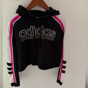Adidas original Black Hoodie Legacy Cropped Sweatshirt Sweater Pullover Size XS